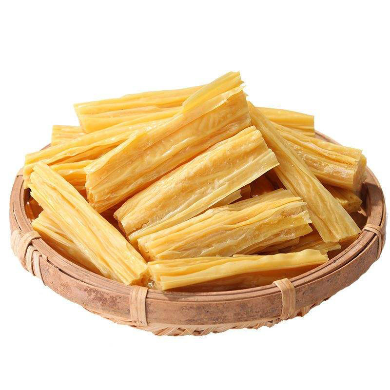 Giallo brillante Yuba Tofu secco Proteine della pelle Fibra Alimenti vegetariani Immersione in acqua 30 minuti Pre cottura