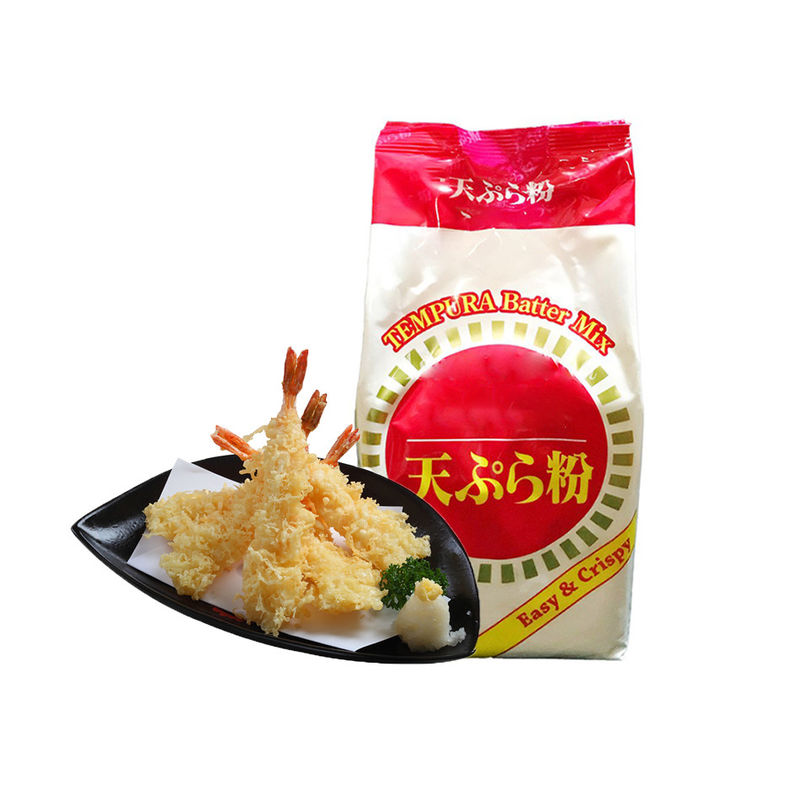Tempura in polvere bianca gamberi Tempura sacchetto con 18 mesi di conservazione texture liscia immagazzinare fresco asciutto.