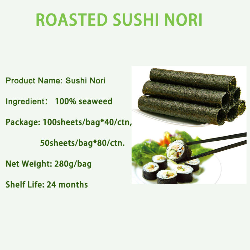 Colore scuro 19*21 cm Alga di Nori arrostita Carta di Nori 280g 100 fogli