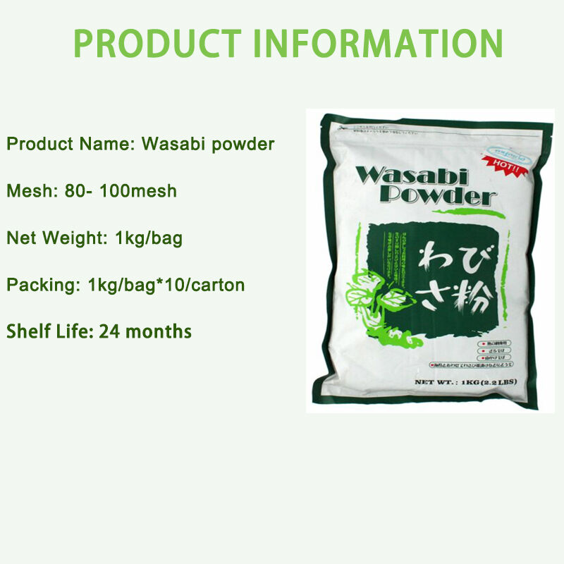 Wasabi in polvere pura 80-100 mesh con sapore piccante e pungente in 1 kg di peso netto per sushi e pesce