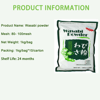 Wasabi in polvere pura 80-100 mesh con sapore piccante e pungente in 1 kg di peso netto per sushi e pesce